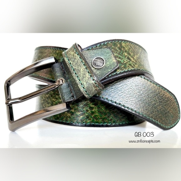 Genuine Leather Belt, Green Color, lizard green, St. Patrick's Day special. - Picture 3 of 5